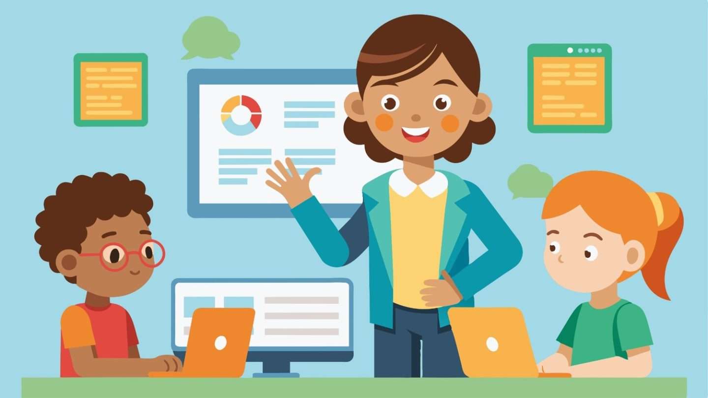 A teacher utilizes different forms of digital literacy skills to diversify the teaching methods for their students.