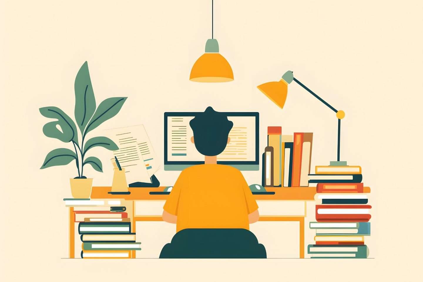 A student studying online materials to prepare for the teaching plans for in-person classes displaying the main idea of flipped learning.