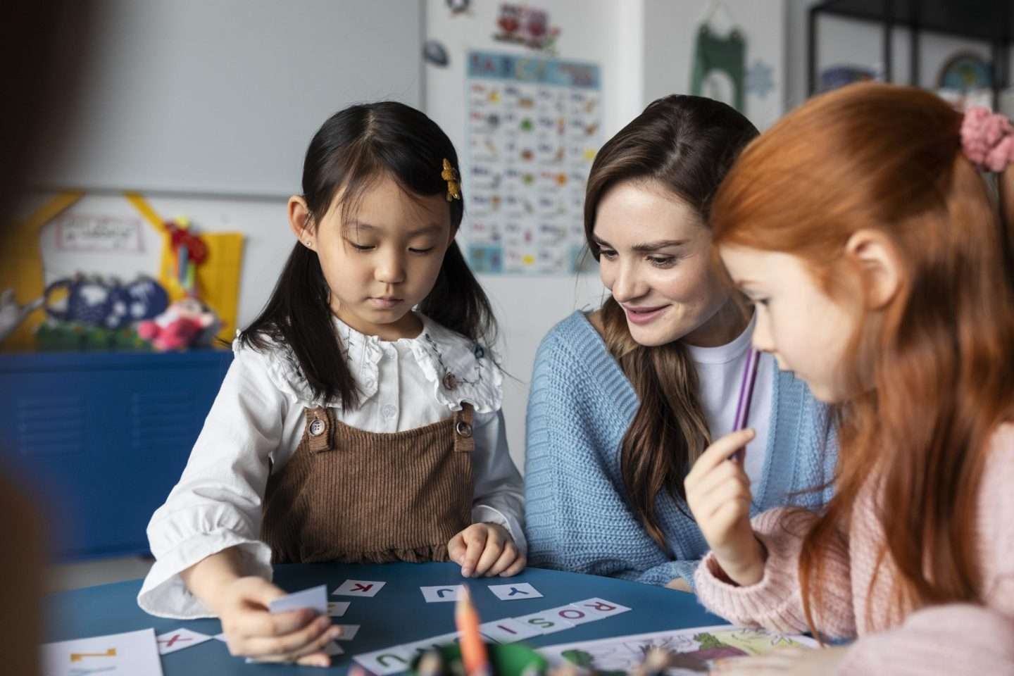 A teacher utilizing small group instructions to provide a more personalized learning environment for the students.